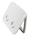 Rectangular Boat Hatch Cover 17-1/4 By 12-3/8 Inches Weatherproof Heavy Duty Deck Lid With 180 Degree Hinge in white, open view