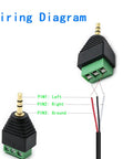 Wiring diagram for Three Pack 3.5mm TRS Stereo AV Male To 3-Screw Terminal Adapter Cables with pin labels.