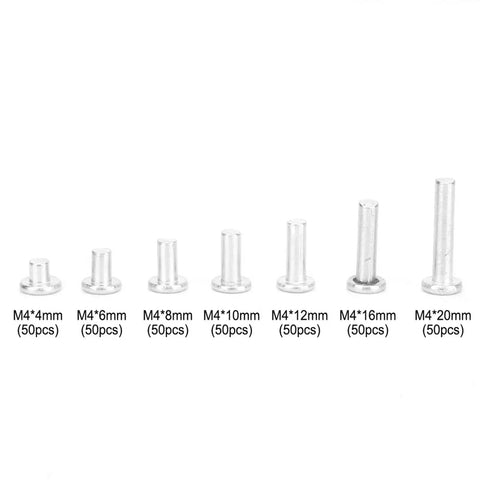 Rivet Hammer And Aluminum Flat Rivets Kit, 350 Piece Assortment, 18x10x2mm Rivets, Lengths 4 6 8 10 12 16 20mm, Rustproof