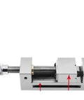 Tilting Precision Angle Vise For 2 Inch Drill Press And Milling Machine Fixture, shown with smooth adjustment mechanism in metal.