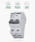 Front view of 32 Amp AC Miniature Circuit Breaker, 2 Pole DIN Rail Mount, Thermal Magnetic Trip, 120V 240V, Solar Disconnect Switch MCB C32
