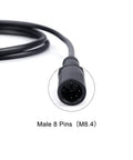 Close-up of male 8-pin connector on Mid Drive EB-Bus Cable 1T4 Accessory For Your E-Bike Rig With Waterproof 3-Pin Connector, Y-Splitter 1T2.