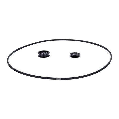 Complete Repair Kit For Lawn Mowers Featuring Premium Idler Drive Belt Pulley Set with black drive belt and dual pulleys for quick transmission fixes.