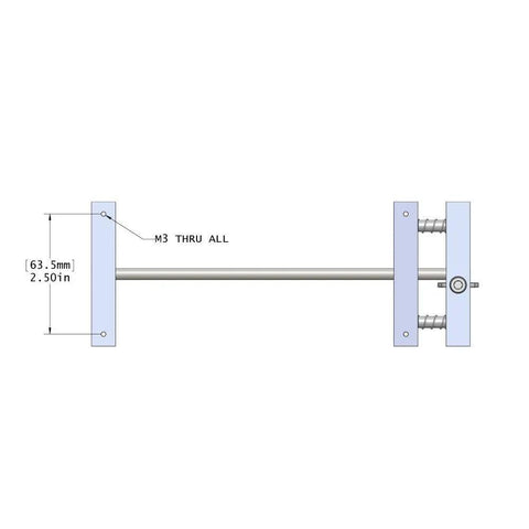 Low Profile PCB Vise With Nylon Jaws Keeps Your Board Flat At The Table For Easy Soldering Rework Probing And Testing So Your Hands Stay Free And You Can Hack On That Board Like A Pro Gray, side view with 63.5mm spacing and M3 thru holes