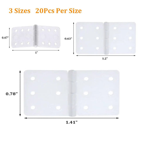 60 Pieces Pinned Nylon Hinges Loose Leaf For RC Planes And Model Planes Control Surface Hinges Kit 3 Sizes shown with dimensions