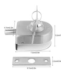 Rock Solid Glass Door Lock Featuring Corrosion Resistant Satin Nickel Twist Handle heavy duty floor latch for sliding panels 10 to 12 mm thick with dimensions.