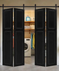 Heavy Duty Barn Door Hardware Kit With Slick Rolling Tracks For Closets And Laundry Rooms Compact Bi Fold Design fits tight squeeze in laundry.