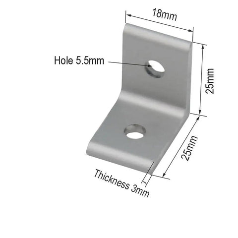Inside Corner Bracket Gusset For 2020 Series Aluminum Extrusion 2 Hole M5 Screws And T Nuts 25mm By 25mm Fits 6mm Slot Silver