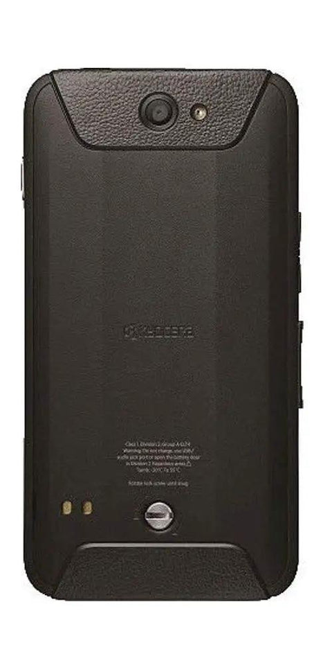 Heavy Duty Android Phablet With Massive Five Point Seven Inch Screen And Solid 4G LTE Handling Rough Jobs With Legit Mil Spec Armor And Kick Butt Durability Sealed Against Rain Dust And Grit In Matte Black - back view showing textured surface and camera.