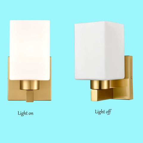 Two Pack Brass Wall Sconce Light Fixtures With Milky White Glass Shades For A Sleek Modern Bathroom Vanity Dimmable Image