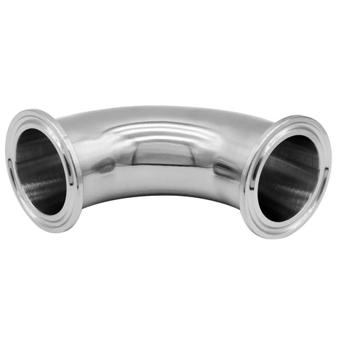 Beefy Heavy Duty Stainless Steel 3 Inch Tri Clamp Ferrule Elbow 90 Degree Pipe Fitting, 304 stainless, 91mm ferrule OD, shiny side view