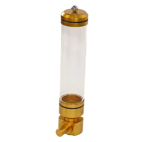 Wall Mounted Coffee Bean Dispenser Keeps Cafe Stash Fresh As Ever. Acrylic Sealed Jar with Gold Aluminum Lid,  clear tube.