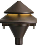 Close-up of Low Voltage 3-Watt LED Path Light in Olde Bronze, hardwired outdoor landscape lighting, durable weather-resistant design.