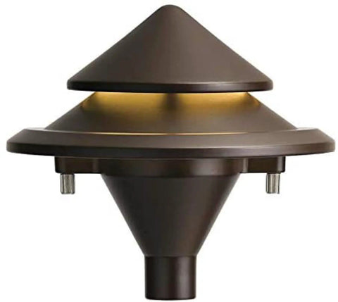 Close-up of Low Voltage 3-Watt LED Path Light in Olde Bronze, hardwired outdoor landscape lighting, durable weather-resistant design.