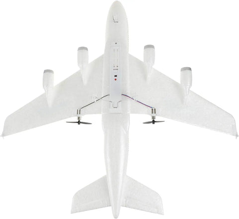 Totally Ready To Fly RC Airplane For Kids And Beginners With 2 Channel Control 6 Axis Gyro Stabilization top view of white foam plane