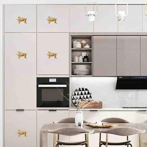 Gold Leopard Drawer Knobs 4 Piece Set For Dresser Cabinet Wardrobe Dope Animal Pulls Zinc Alloy Rust Resistant And Anti Corrosion 52mm 37mm 22mm Easy Install on kitchen cabinets