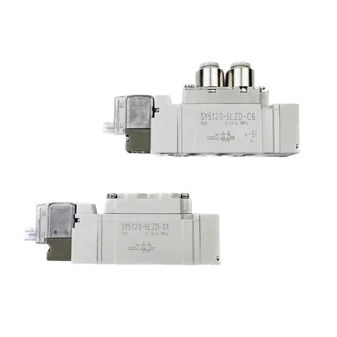 Top Tier 2 Position Single Type Sy5120-5mse-c4 Pneumatic Solenoid Valve shown from above with dual solenoid configuration.