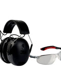 Wireless Hearing Protector With Bluetooth, Gel Cushions, NRR 23 dB, Noise Reduction Earmuffs and clear safety glasses.