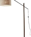 Ethan Arc Floor Lamp In Walnut Wood And Black Metal Finish, 76.5 Inch Tall Modern Arc Light With White Fabric Shade And Even Diffusion