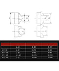 Technical drawings and specifications for K11 series components, detailing dimensions for K11 80, 100, 125, and 160 parts.