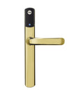 No Sweat Smart Keyless Front Door Handle With Polished Brass Finish And Smartphone App Control For Zero Stress Home Security.