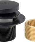 Tip‑Toe Bathtub Drain Stopper Set, Brass ABS Construction for Standard Tub Drains, showing black top and brass threaded component.