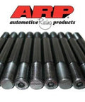 Nine black hex bolts lined up under ARP logo, showcasing fastener hardware for automotive racing applications.
