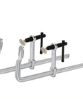 Durable Light Duty Welding F Clamps With Drop Steel Build And Thickened Screw For Woodworking, Metal Fabrication And Tough DIY Craft Projects That Get The Job Done Right, shown from the front angle.