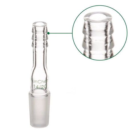 Glass Straight Inlet Adapter With 14/20 Joint And 10 mm Hose Connection, Serrated Hose Fittings, Borosilicate Lab Glassware