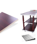 Heavy Duty Industrial Kitchen Bar Cart With Built In Wine Rack And Three Tier Storage Shelves On Smooth Rolling Casters Vintage Wood Steel Serving Trolley Game Day Ready Patio Go To with close-up view of wooden shelf and cart design.