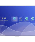 Massive 115 Inch 4K Uhd Led Backlit Lcd Display Heavy Duty Workhorse For Commercial Digital Signage And Interactive Screens Boasting Crisp Visuals And Smooth Android Powered Setup with blue background and apps visible.