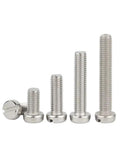 Top Shelf 304 Stainless Steel Machine Screws With Slotted Round Cheese Heads In M2 M2.5 And M3 Hardware Pack displayed in various sizes.