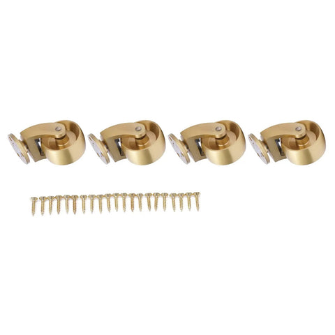 Premium Antique Brass Casters With 360 Swivel Roll in a four-pack with screws for easy installation on hardwood.