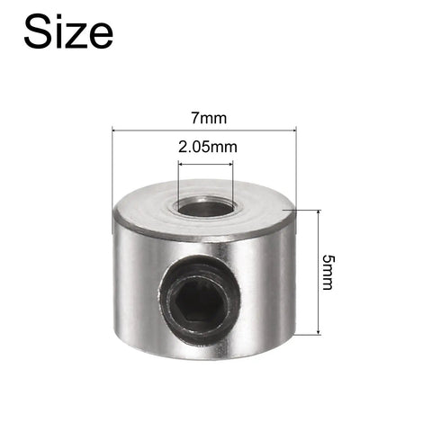 Set Screw Shaft Collars 2.1mm Bore Nickel Plated Steel 7mm OD 5mm Width 12 Pack with size measurements