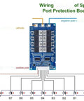 Built Different 8S 28V 28A Battery Management System Board with wiring diagram for split port protection.
