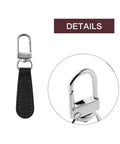 Close-up of Dope 8 Piece Leather Zipper Pull Replacement Kit in black with metal clip-on handle for luggage and bags.