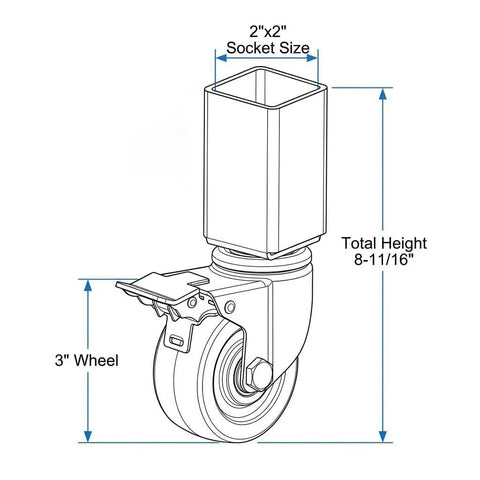 3 Inch PU Caster Wheels For 2x2 Boltless Shelving Racks Four Pack Heavy Duty Mobility Set With 1500 Lb Total Load Easy Slide In Installation No Bolts Required Quiet Smooth Rolling For Garage Storage And Workshop diagram