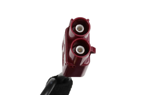 Close-up of GM High Frequency Antenna Replacement 84346801 connector, showing dual red connectors for GM Vehicles General Motors Genuine Parts.