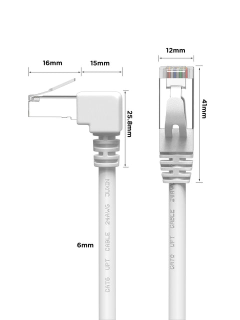90 Degree Right Angle Cat6 Ethernet Cable 10 Ft White Low Profile For Tight Spaces And Hidden Installations, Gigabit RJ45 Patch Cord