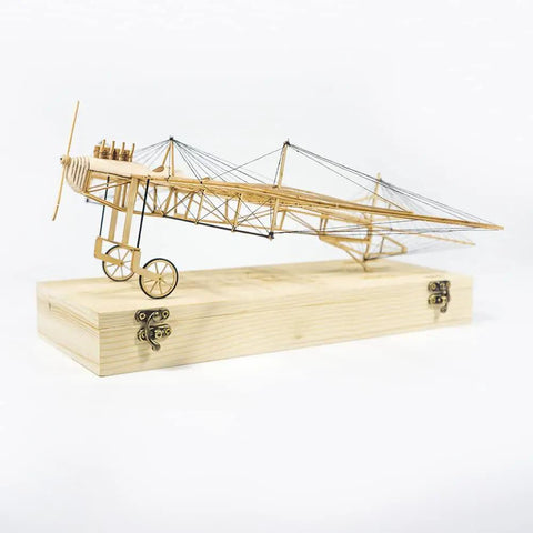 3D Wood Puzzle Kit Of Etrich Taube WW1 Vintage Airplane DIY Laser Cut Balsa Build For Adults on display stand