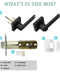 Matte Black Privacy Door Lever Lockset 5 Pack Keyless Interior Handle components with screws and faceplate, reversible zinc alloy.