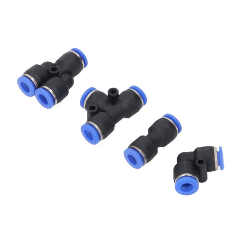 Jiawu 40 Piece Push To Connect Pneumatic Fitting Kit With Splitters Elbows Tees And Straight Connectors For Air Tubing Projects Versatile All Inclusive Toolset Perfect For Any DIY Job, black plastic tees and elbow fittings