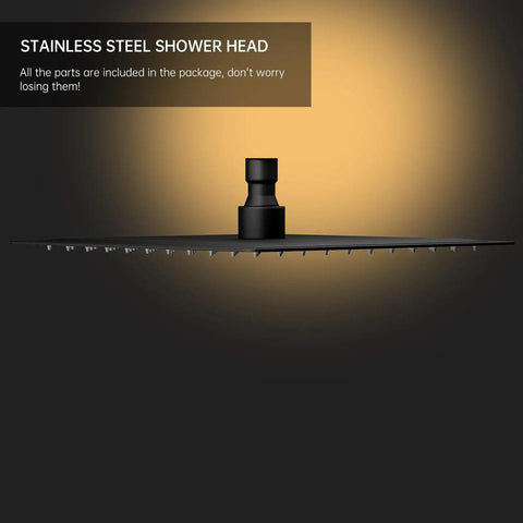 Side view of 12 Inch Square Rain Shower Head With High Pressure Waterfall Flow, Ultra Thin Stainless Steel, Matte Black Finish