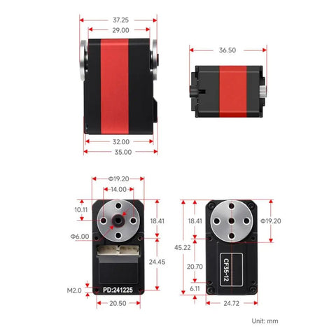 High Output 35Kg Cm Digital Servo Motor Featuring Built In Magnetic Encoder For Flawless 360 Degree Continuous Rotation On Robotics And Automation Projects That Call For Beefy Torque And Rock Solid Stability All Day Long dimensions and views