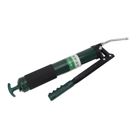 Beefy Heavy Duty Manual Grease Gun With Lever Action for precise flow control, green and black, angled view