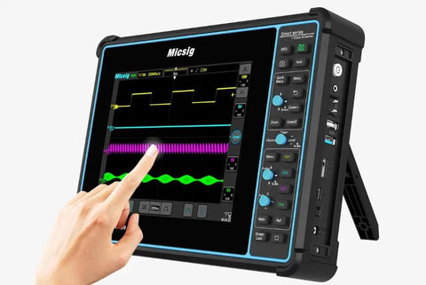 Tablet Oscilloscope STO Series 100 To 200MHz 2 To 4 Channel Lab Scope With 1GSaS 70Mpts Memory 8 Inch Display in use.