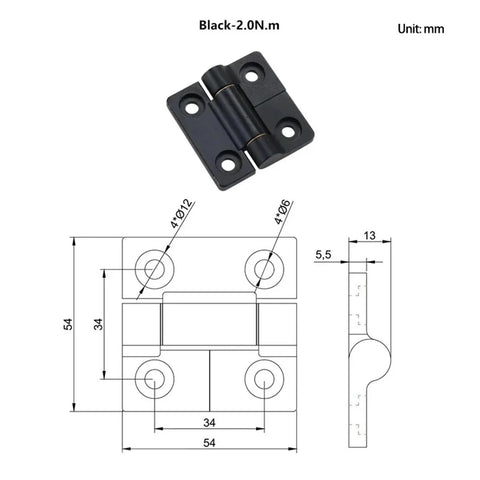 Torque square damper hinge, zinc alloy, black finish, 2.0 N·m, 1 pc