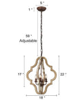 Barn Vibe Farmhouse Wood Chandelier With Four Lights Rustic Pendant Light Fixture In Weathered White Finish And Bronze Accents