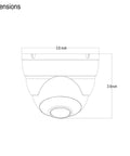 Diagram showing dimensions of 5MP Full Color Night Vision Dome Security Camera With Visible White LED Lights Outdoor Metal Housing.