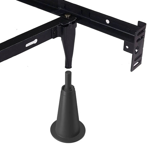 Six Pack 5 Inch High Rise Bed Frame Risers For Under Bed Storage, shown with a black riser adapter for frame legs.